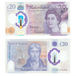 Англия 20 фунтов 2018 год (полимер)