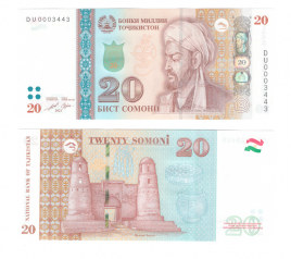 Таджикистан 20 сомони 2021 год