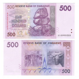 Зимбабве 500 долларов 2007 год