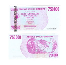 Зимбабве 750 000 долларов 2007 год (чек)