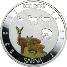 Косуля (ROE DEER) серия "Символы природы" - о.Ниуэ, серебро, 2015 год