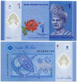 Малайзия 1 ринггит 2012 год (полимер)