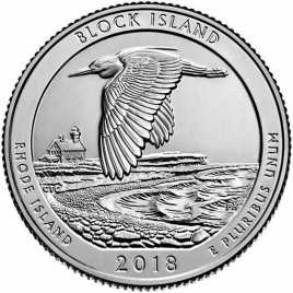 Нац. убежище дикой природы острова Блок, Род-Айленд - Парки США, 2018 год, 25 центов