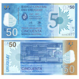 Уругвай 50 песо - юбилейная, 2017 год (полимер, юбилейная)