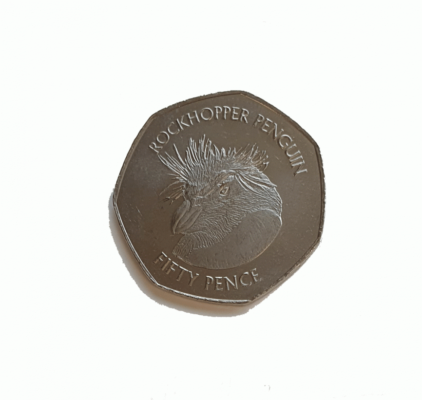 Пингвин Rockhopper - о. Фалкон, 50 пенсов, 2018 год фото 1