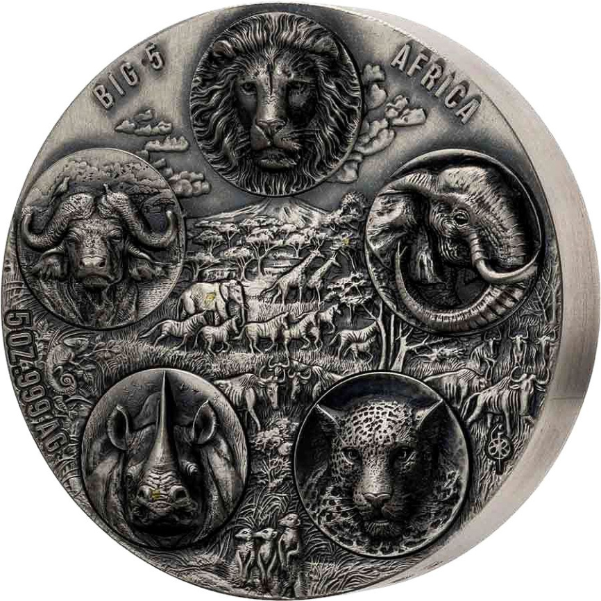 Большая пятерка Африки (5 унций) Antique finish - Кот д'Ивуар, 2022 год фото 1