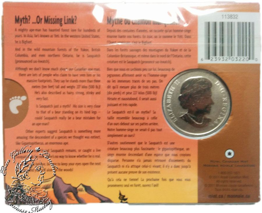 Сасквоч (бигфут), Мифические существа Канады (блистер) - 25 центов, 2011 год фото 3