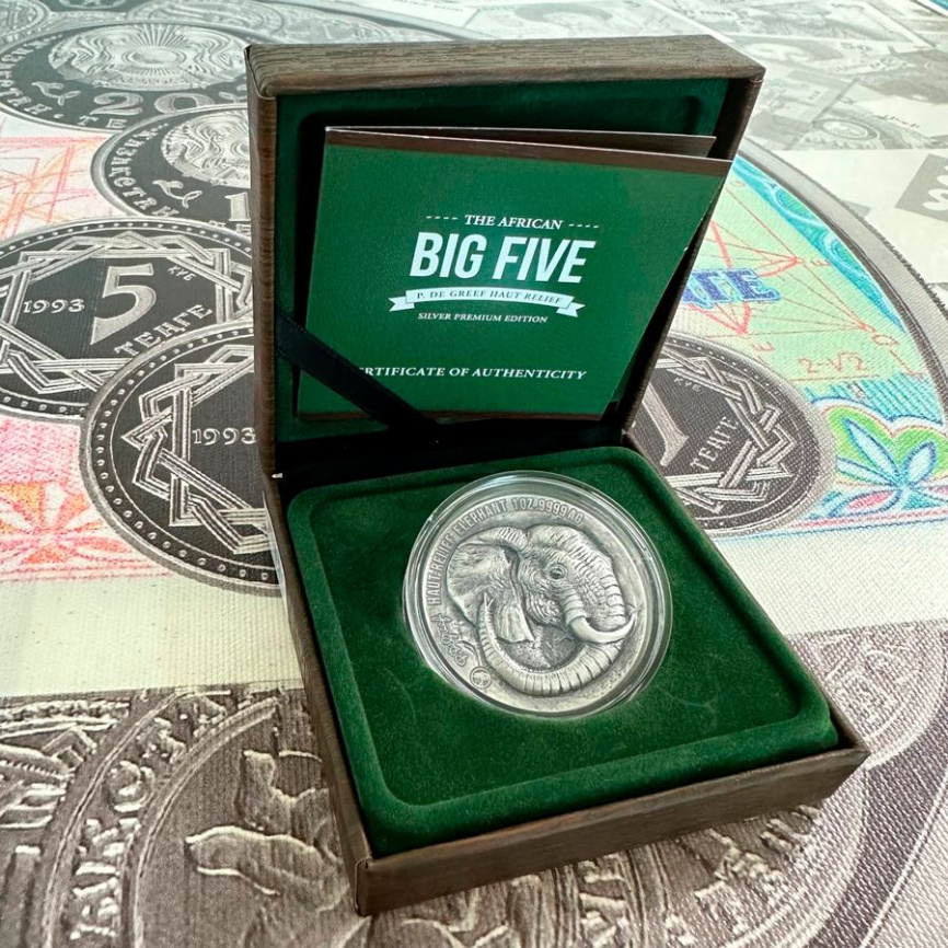 Слон "Большая пятерка Африки" - Кот-д'Ивуар, 2022 год, 1000 франков КФА фото 5