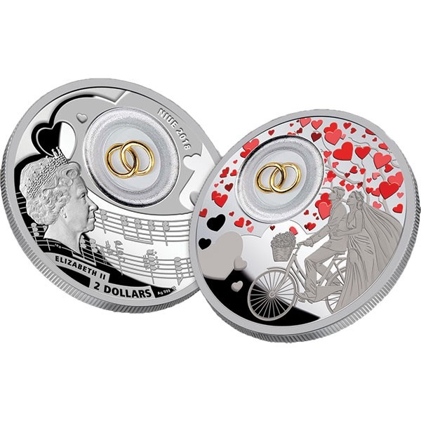 Свадебная монета с кольцами - о. Ниуэ, 1 доллар, 2018 год фото 2