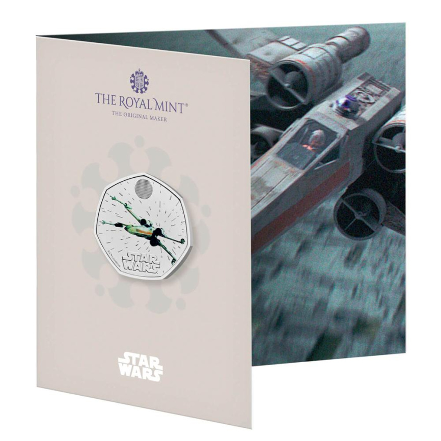 Звёздный истребитель X-wing (Х-крыл) "Звездные войны" (блистер) - Англия, 50 пенсов, 2024 год фото 1