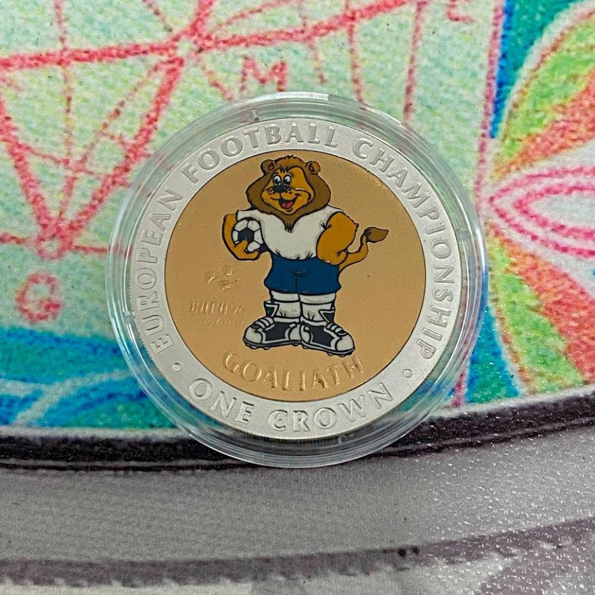Вратарь-лев, ЧМ Европы по футболу 1996 - Гибралтар, 1 крона фото 3