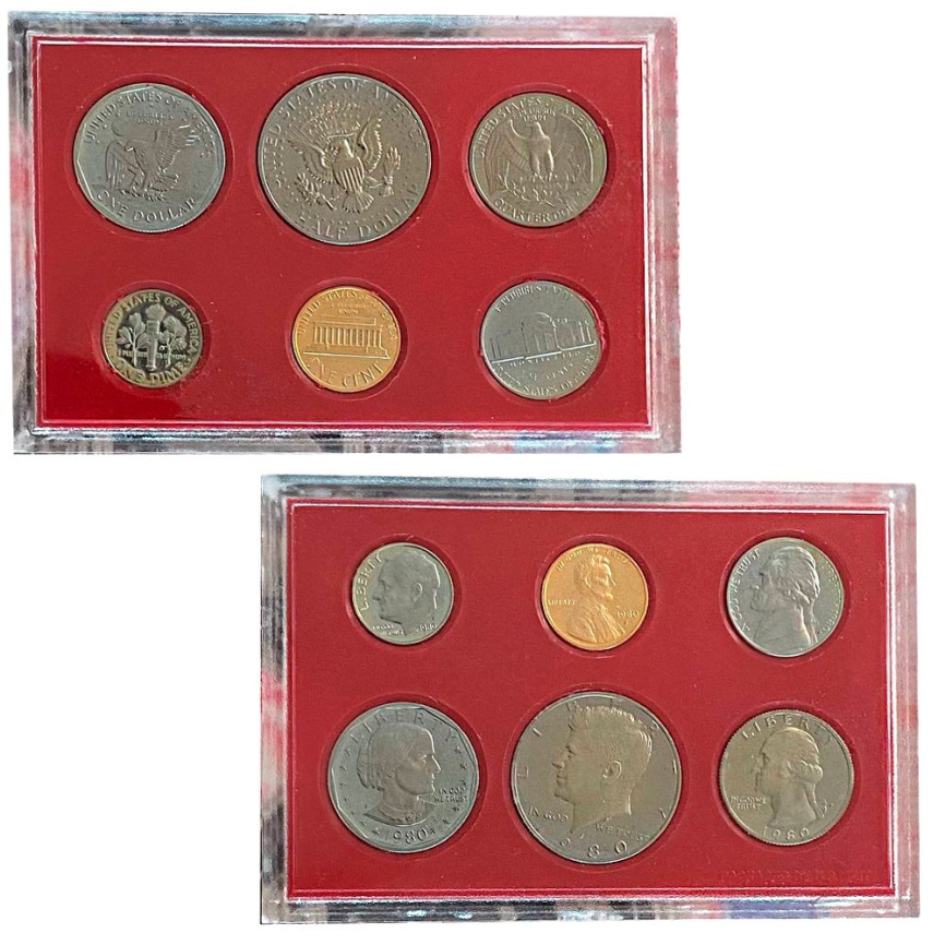 Набор монет США 1980 год в планшете фото 1
