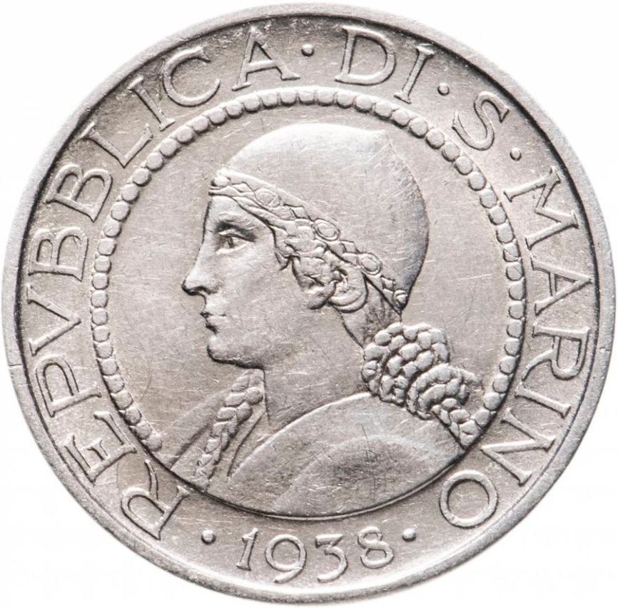 Сан-Марино 5 лир 1938 - Плуг и растение фото 1