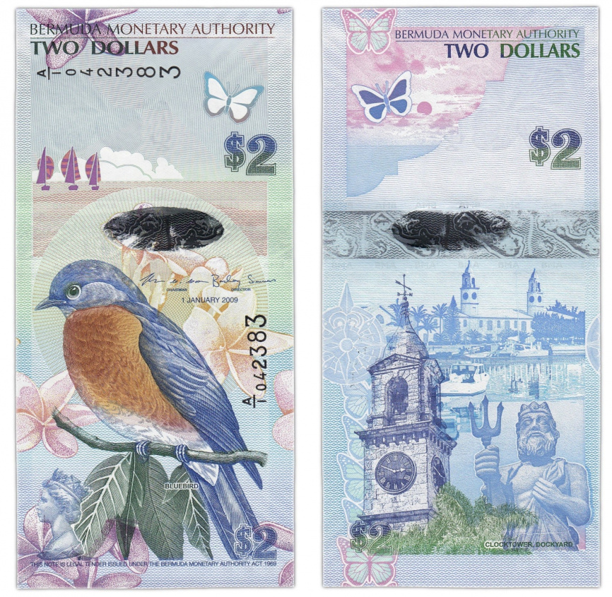 Бермудские острова 2 доллара 2009 год (птичка) фото 1