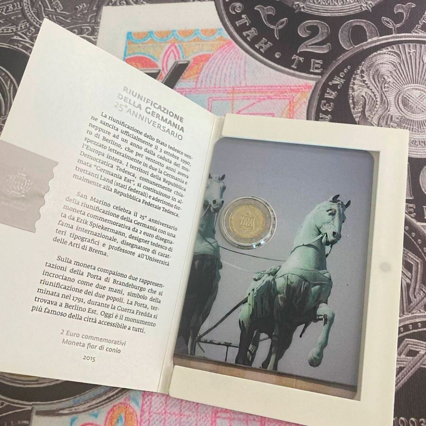 2 евро Сан-Марино 2015 (в блистере) - 25 лет воссоединения Германии фото 4