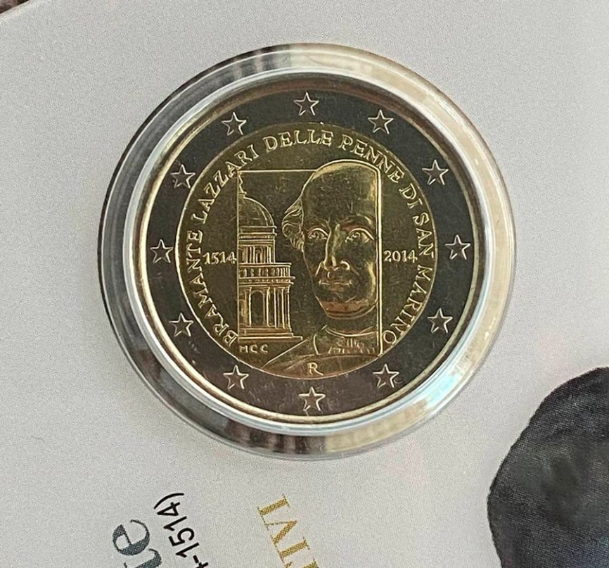 2 евро Сан-Марино 2014 (в блистере) - 500-летие со дня смерти Донато Браманте фото 2