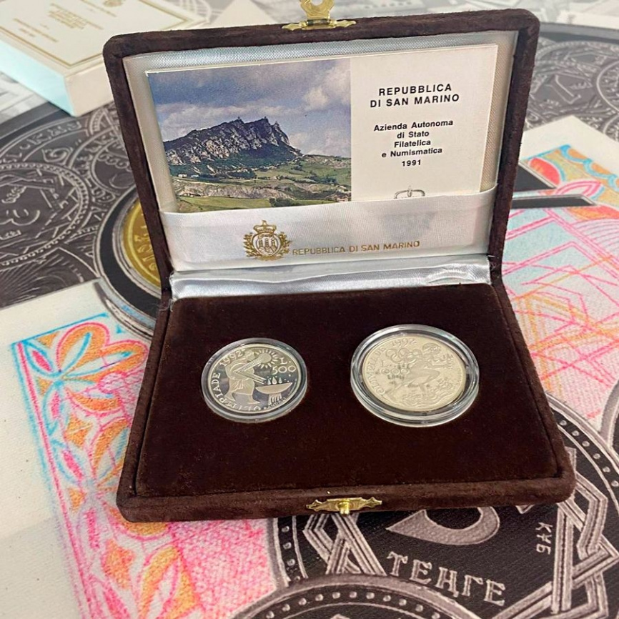 Набор Сан-Марино "Олимпийские игры в Барселоне 1992 год" - серебро, 500 и 1000 лир фото 4