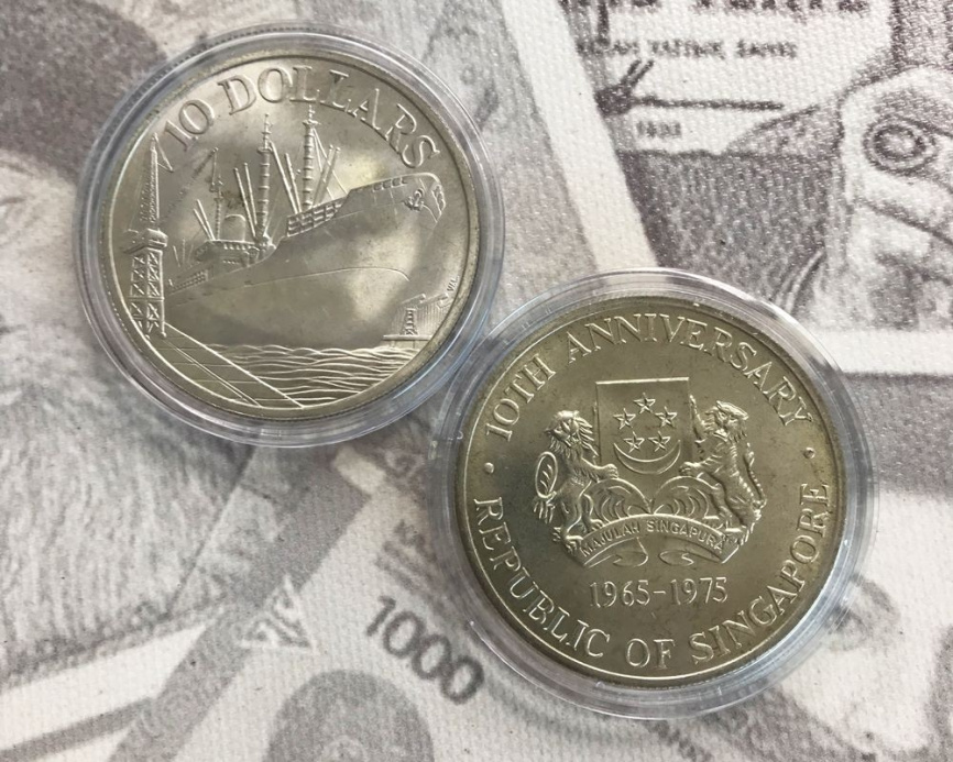 Корабль, 10 долларов, Сингапур, 1975 год фото 3