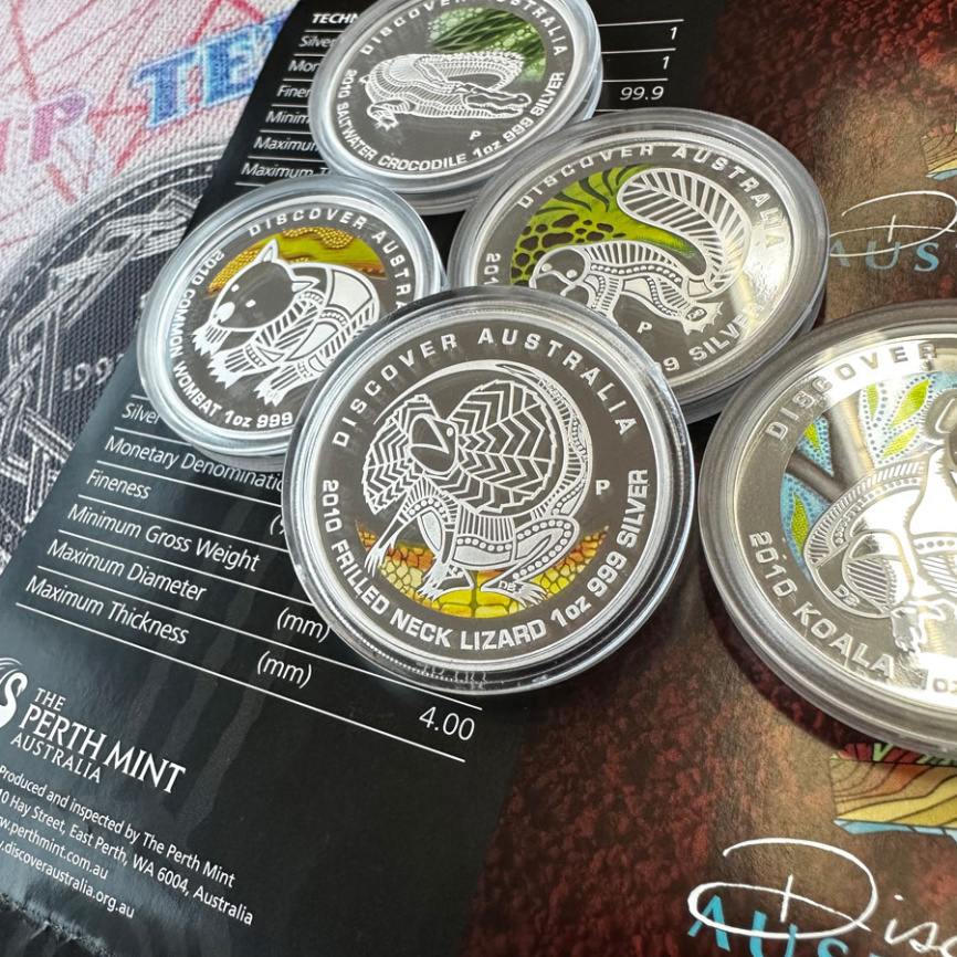 Набор монет 1oz "Открывая Австралию" 2010 год 5шт - серебро фото 6