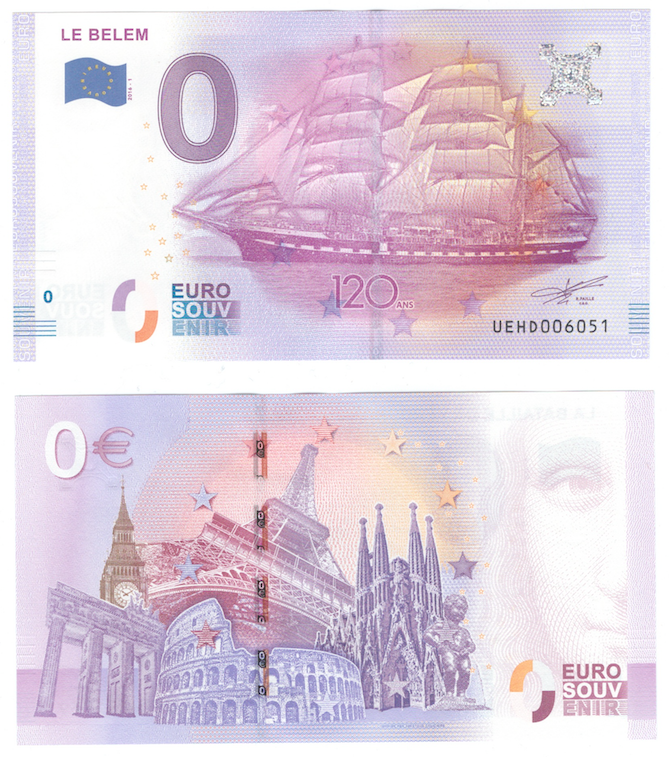 0 евро (euro) сувенирные - 120-летие кораблю Белем, 2016 год фото 1