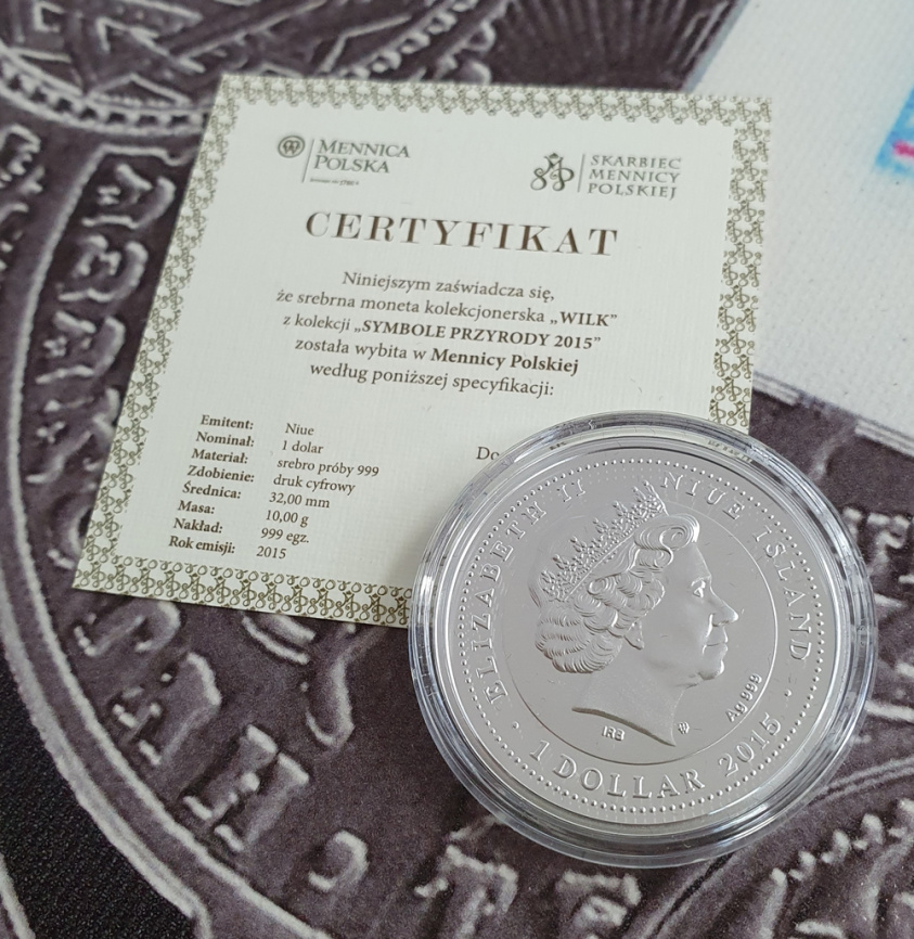 Волк (WOLF) серия "Символы природы" - о.Ниуэ, серебро, 2015 год фото 4