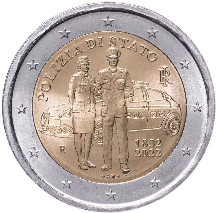 2 евро Италия 2022 - 170 лет со дня создания итальянской полиции фото 1