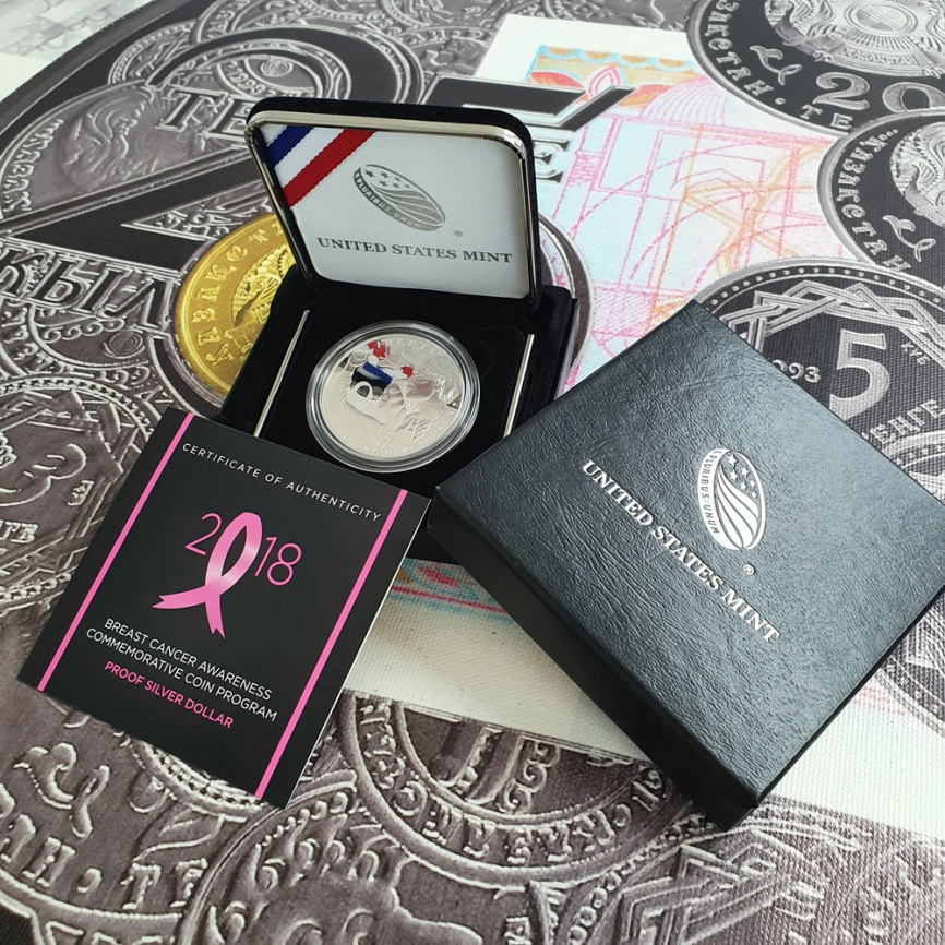  Осведомленность о раке молочной железы - США, 1 доллар, 2018 год. PROOF фото 5