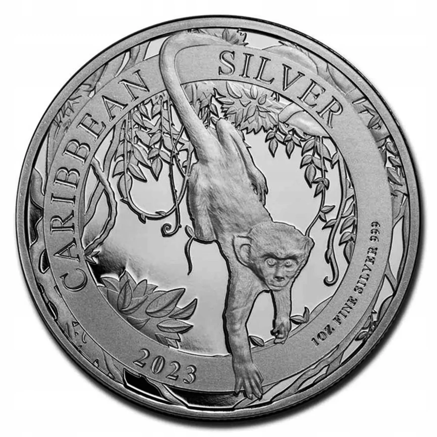 Зеленая обезьяна, серия "Карибское серебро" - Барбадос, 1 доллар, 2023 год фото 1