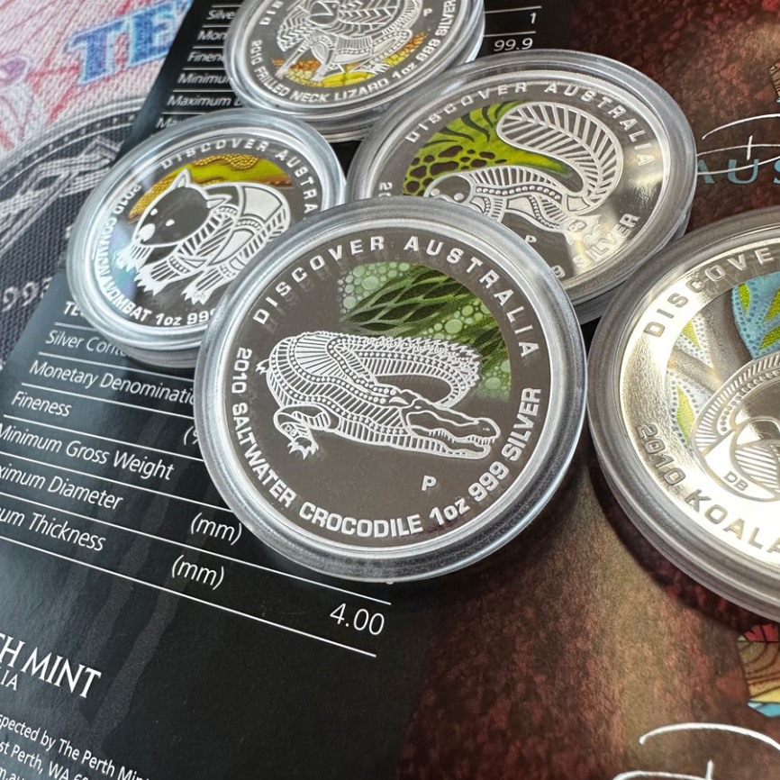 Набор монет 1oz "Открывая Австралию" 2010 год 5шт - серебро фото 5
