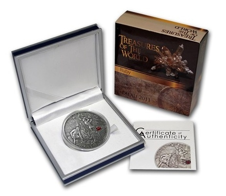Рубин - серия Сокровища мира, 5 долларов, Палау, 2011 год фото 4