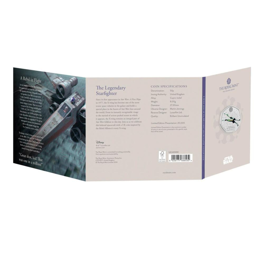 Звёздный истребитель X-wing (Х-крыл) "Звездные войны" (блистер) - Англия, 50 пенсов, 2024 год фото 3