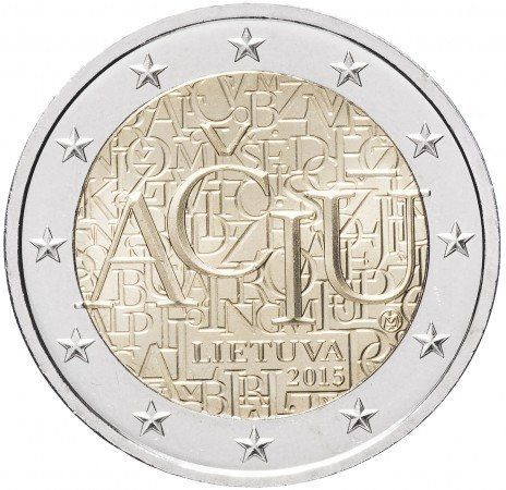 Литовский язык - 2 евро, Литва, 2015 год фото 1