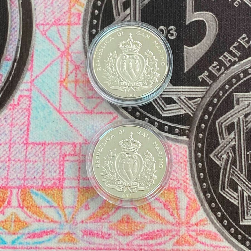 Набор Сан-Марино "Последняя лира" 5000 и 10000 лир - серебро, 2001 год фото 4