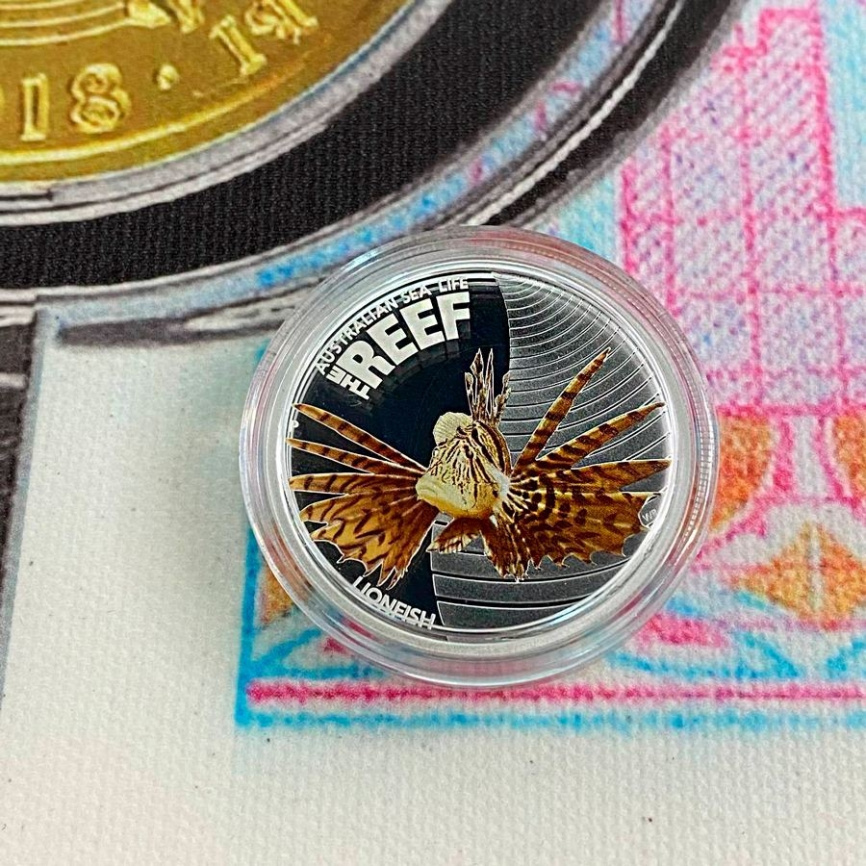 Рыба-лев "Риф. Морская жизнь Австралии" - 50 центов, 2009 год, серебро фото 3
