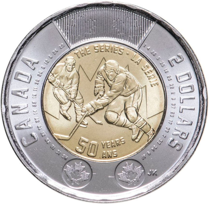 50 лет Суперсерии, хоккей (биметалл) - Канада, 2 доллара, 2022 год фото 1