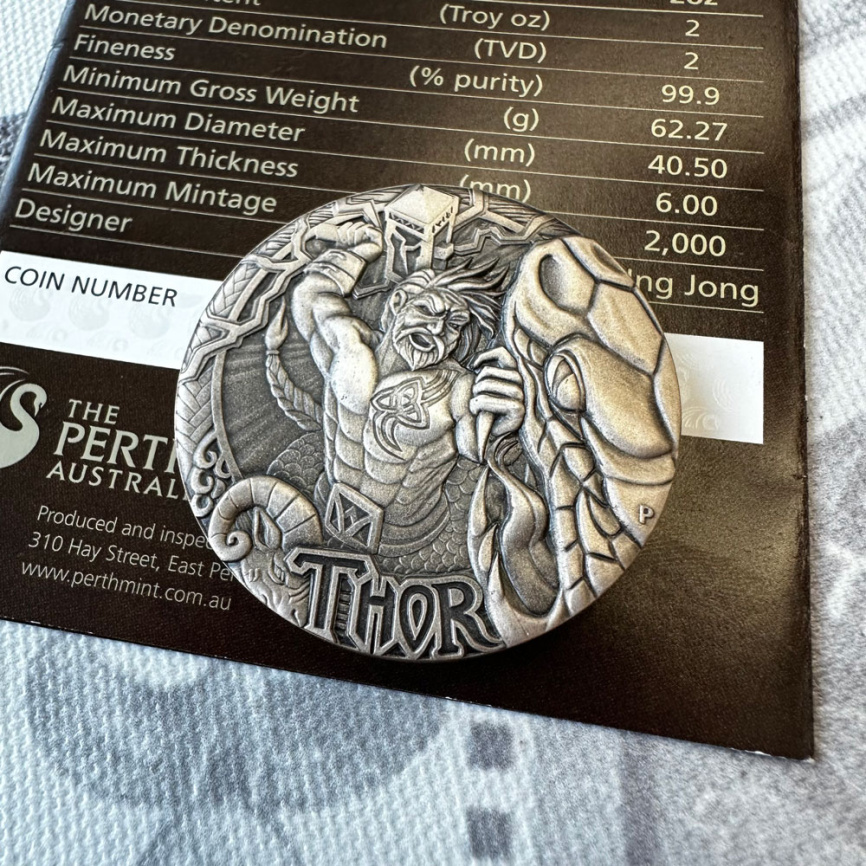 ТОР (Thor) - Тувалу, 2 доллара, 2 oz, 2016 год фото 3