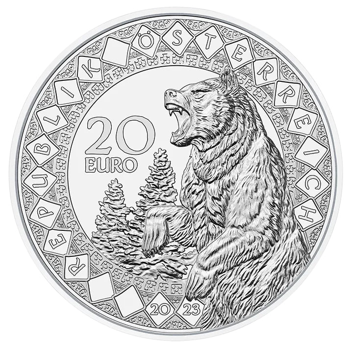 Медведь, серия "Глазами всего мира" - Австрия, 20 евро, 2023 год фото 2