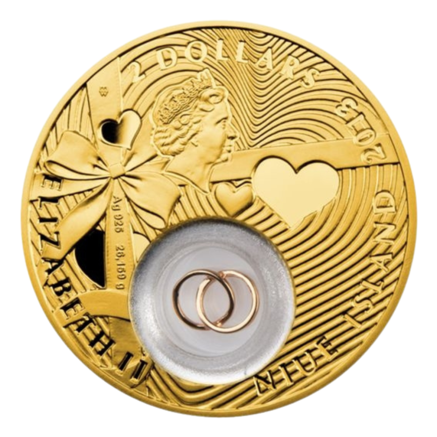 Свадебная монета с позолоченными кольцами - о. Ниуэ фото 2