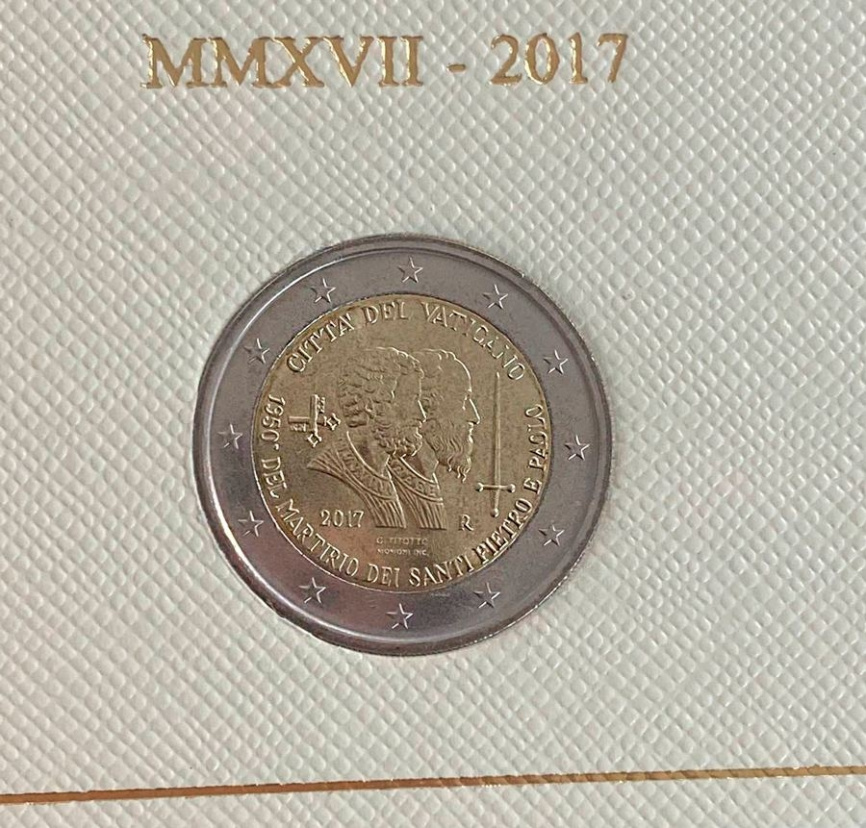 2 евро Ватикан 2017 (в блистере) - 1950-я годовщина мученической кончины Святого Петра и Святого Павла фото 2