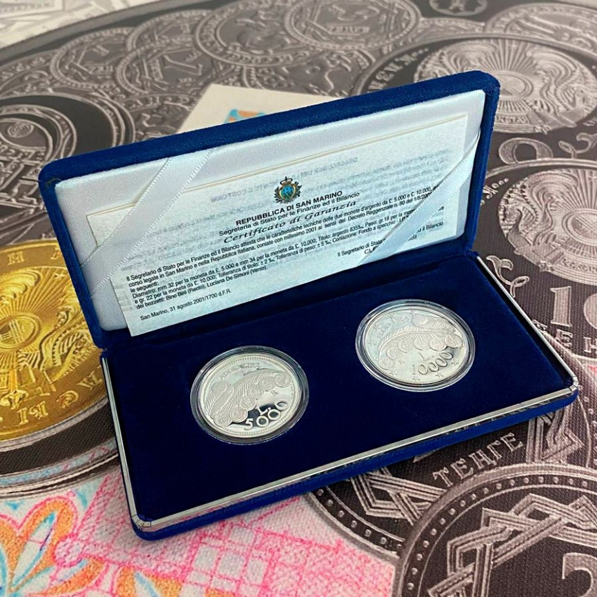 Набор Сан-Марино "Последняя лира" 5000 и 10000 лир - серебро, 2001 год фото 5