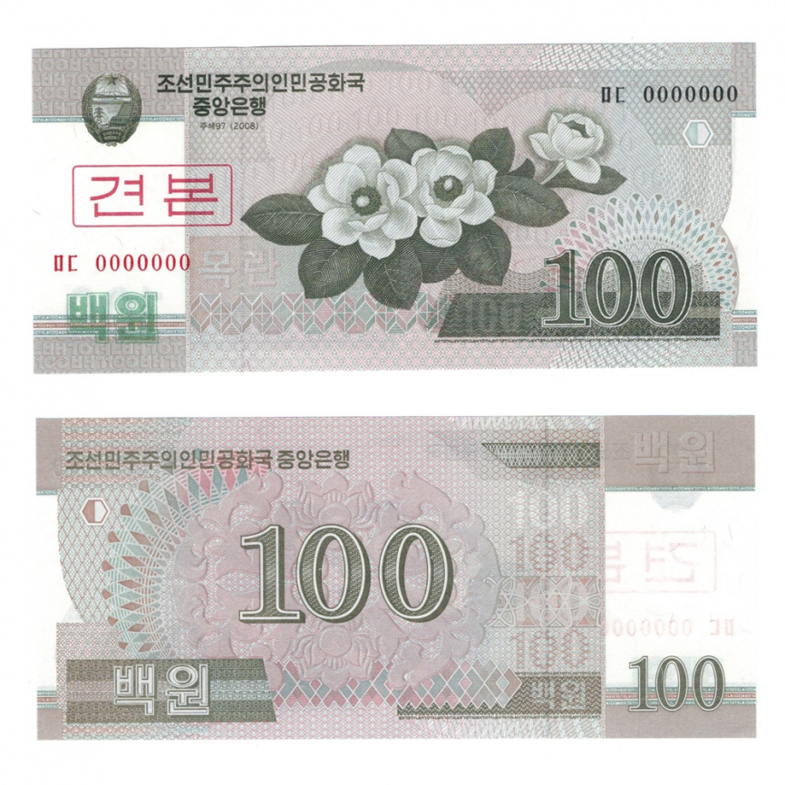 Северная Корея 100 вон 2008 год (тестовая) фото 1