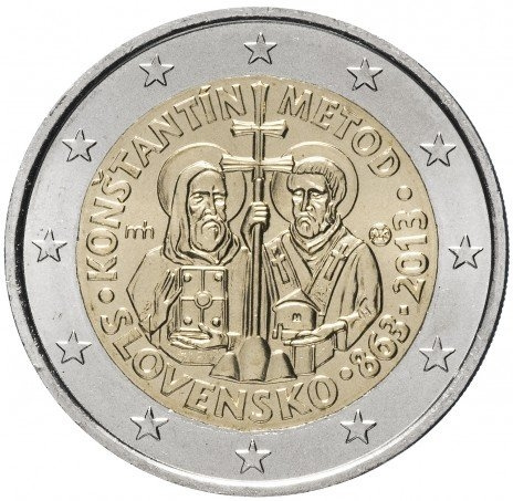 1150 лет прибытия Кирилла и Мефодия с миссией в Великую Моравию - 2 евро, Словакия, 2013 год фото 1
