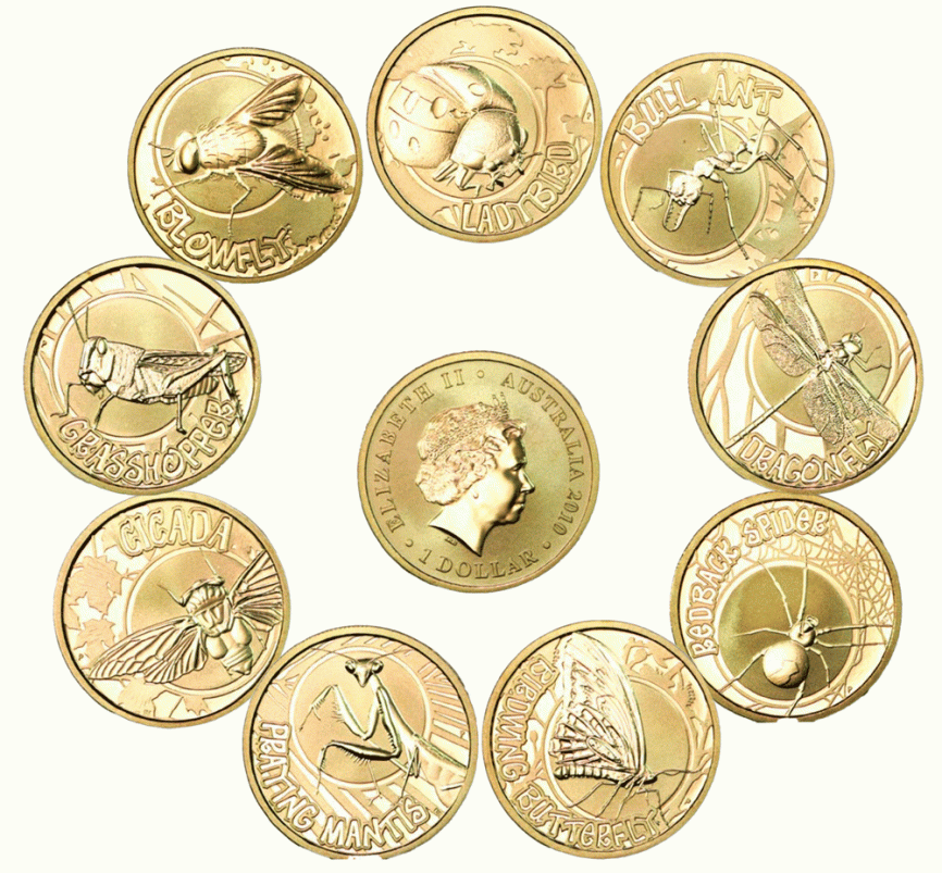 Набор "Насекомые", серия "Юные коллекционеры" - Австралия, 2010 год, бронза фото 1