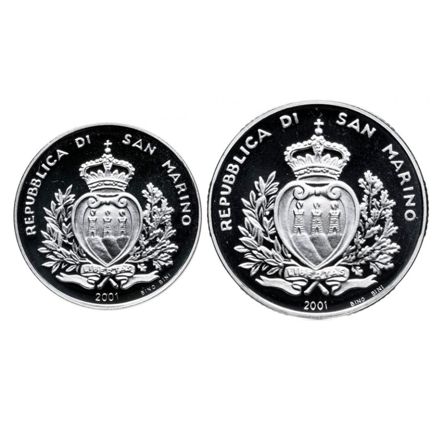Набор Сан-Марино "Последняя лира" 5000 и 10000 лир - серебро, 2001 год фото 2