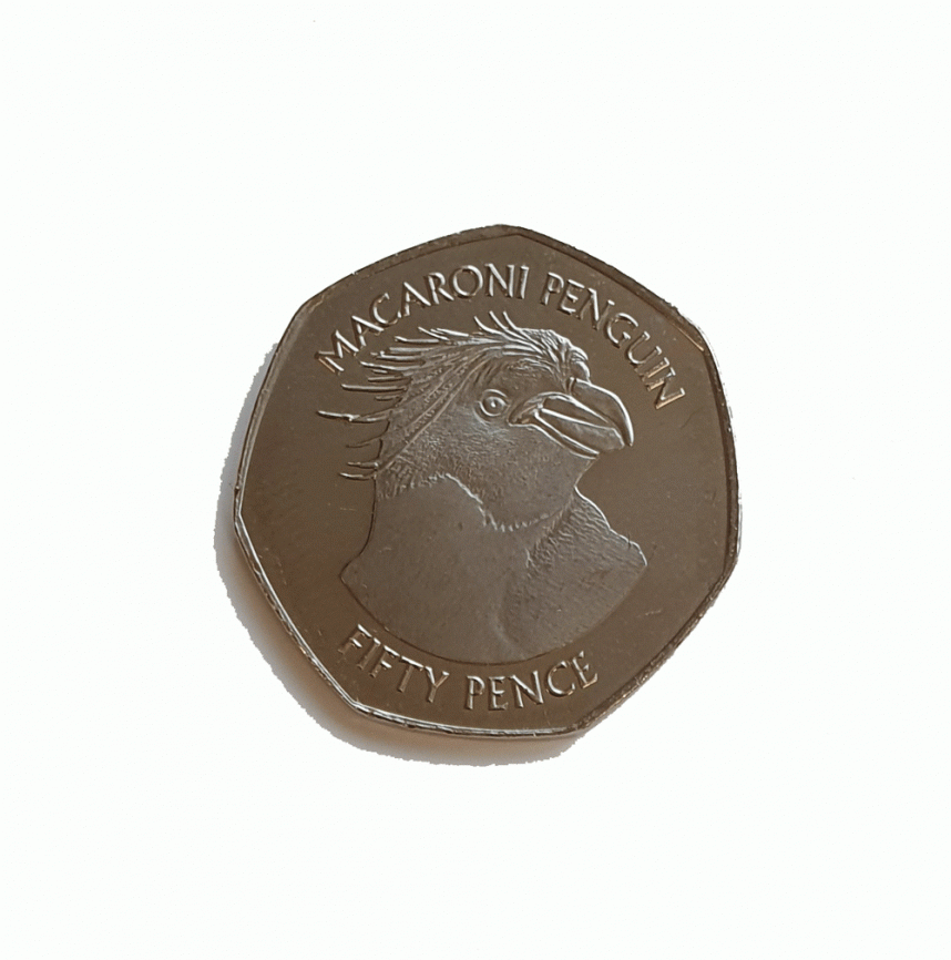 Пингвин Macaroni - о.Фалкон, 50 пенсов, 2018 год фото 1