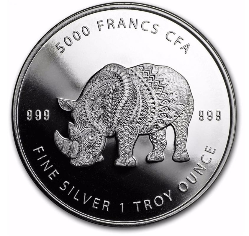Мандала Носорог - Республика Чад | 5000 франков | 2018 год фото 1