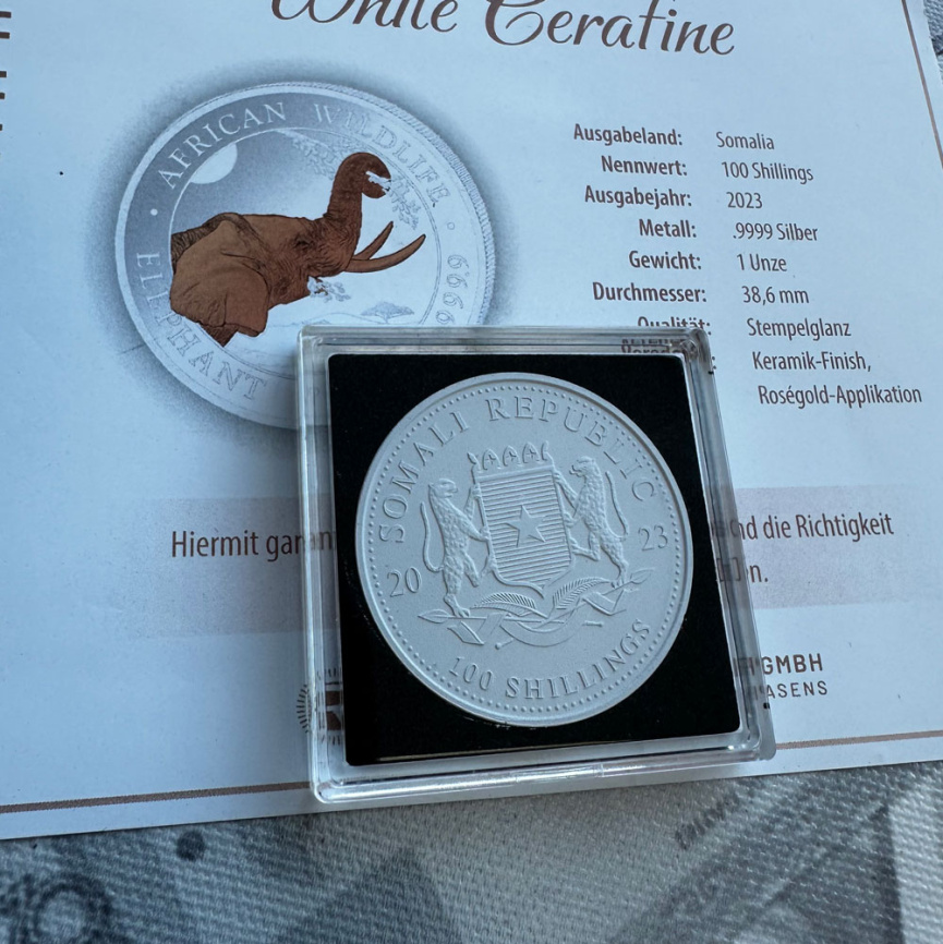 Африканский слон, 100 шиллингов, Сомали (позолота) фото 3