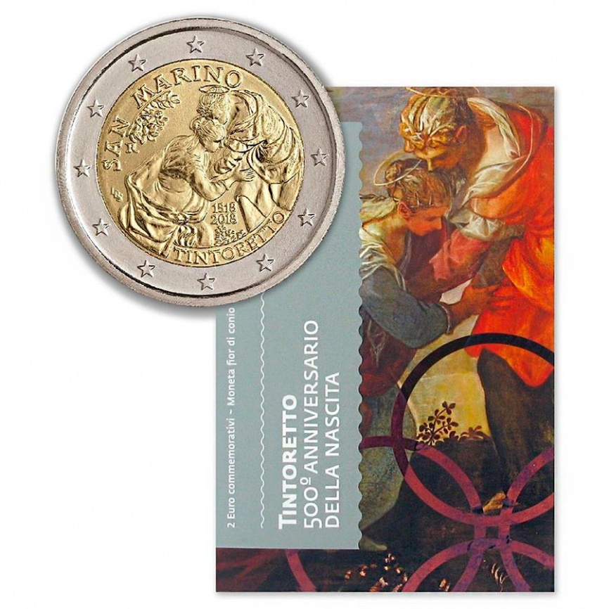2 евро Сан-Марино 2018 (в блистере) - 500 лет со дня рождения Тинторетто фото 1
