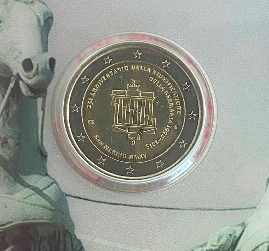 2 евро Сан-Марино 2015 (в блистере) - 25 лет воссоединения Германии фото 2