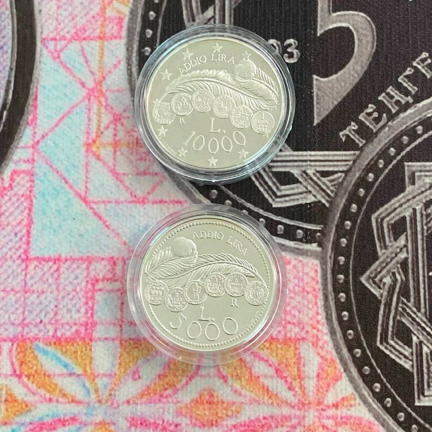 Набор Сан-Марино "Последняя лира" 5000 и 10000 лир - серебро, 2001 год фото 3